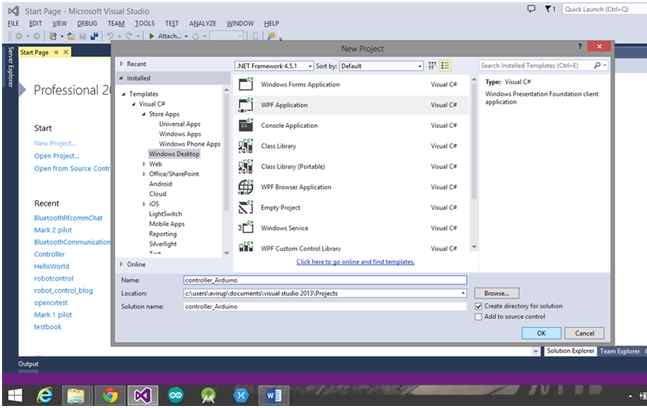 start page of Microsoft Visual Studio